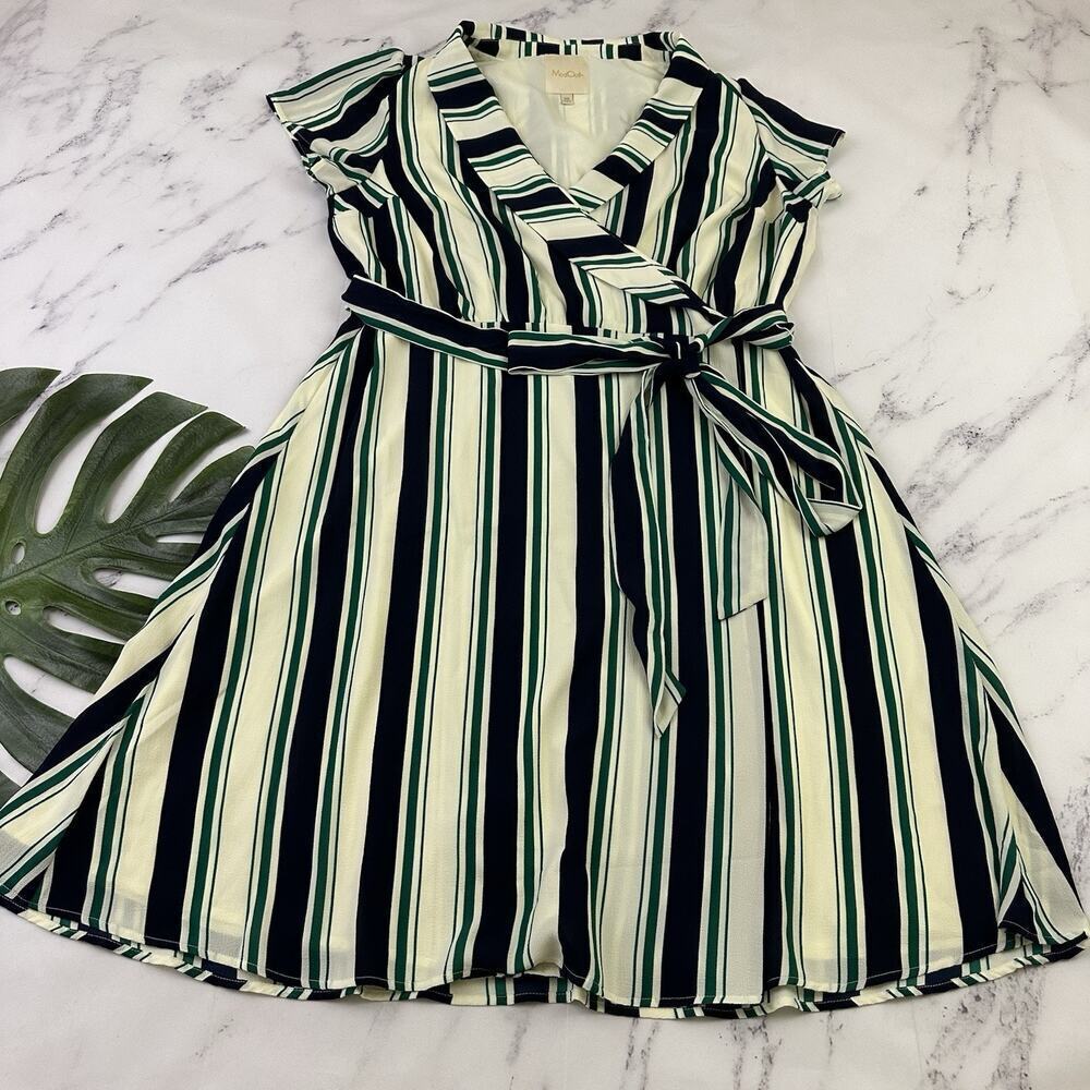 Modcloth Womens Wrap Shirt Dress Plus Size 2x Green Blue Retro Midi Classic